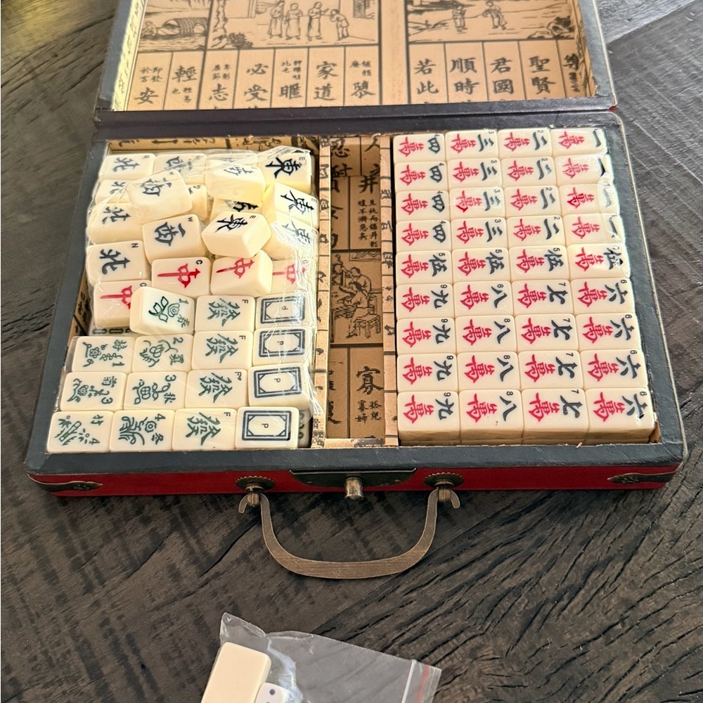 New Chinese Mahjong Set in Red Chinese Dragon Case